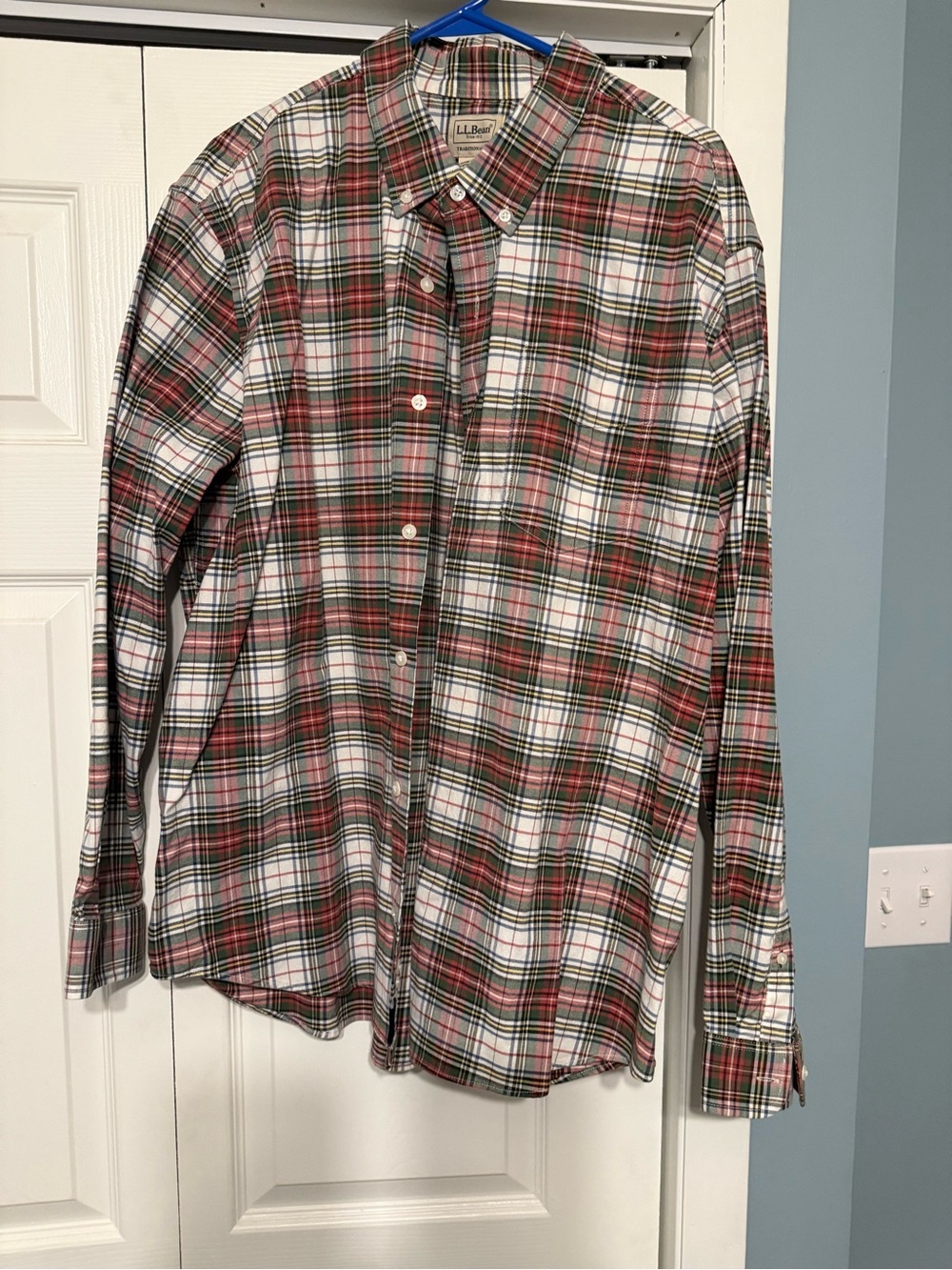 L.L. Bean Red, Green & White Plaid Button-Down Shirt XL